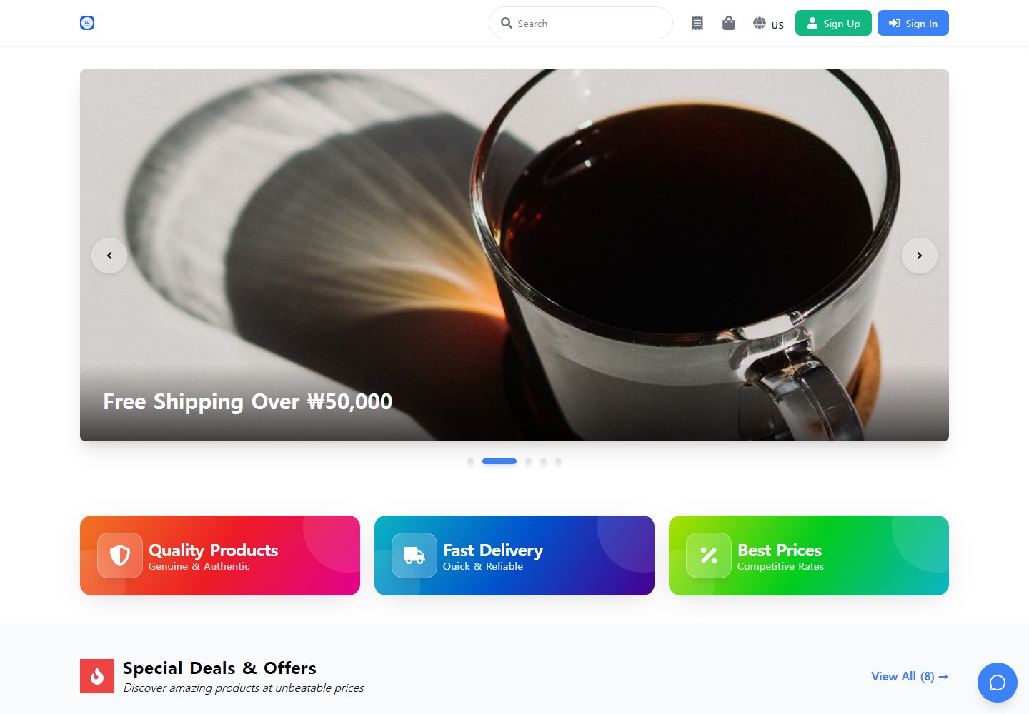 Actual Default demo storefront homepage