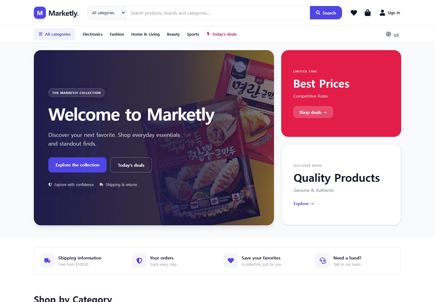 Actual Marketly demo storefront homepage